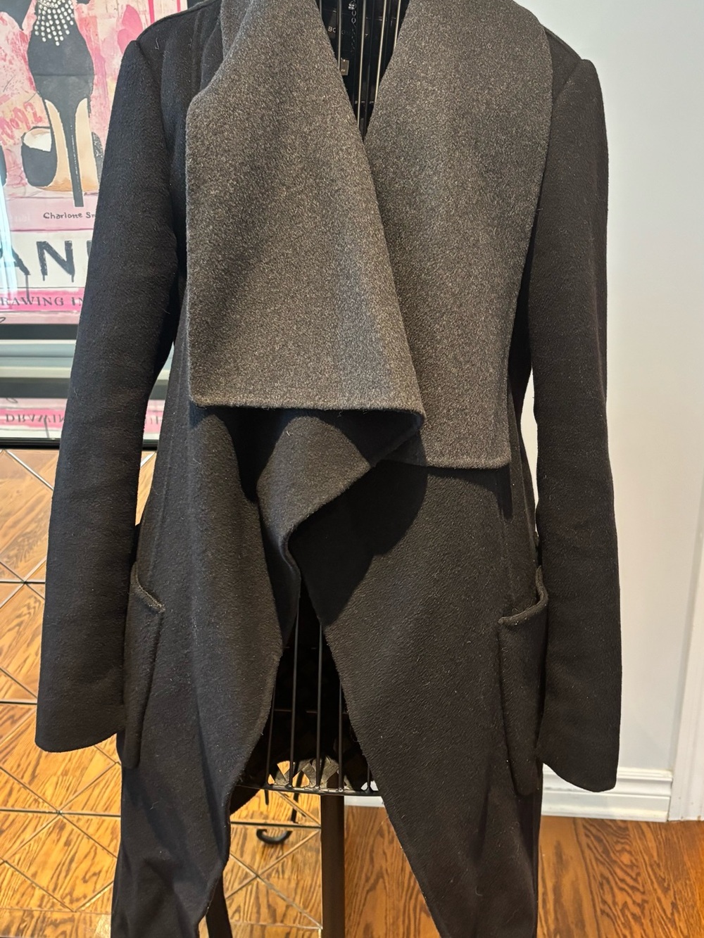 BCBGMaxAzria Two-Tone Draped Wrap Coat - Black & Gray